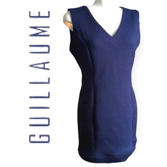 Guillaume fitted navy sleeveless v neck scuba dress Size medium - Picture 1 of 10